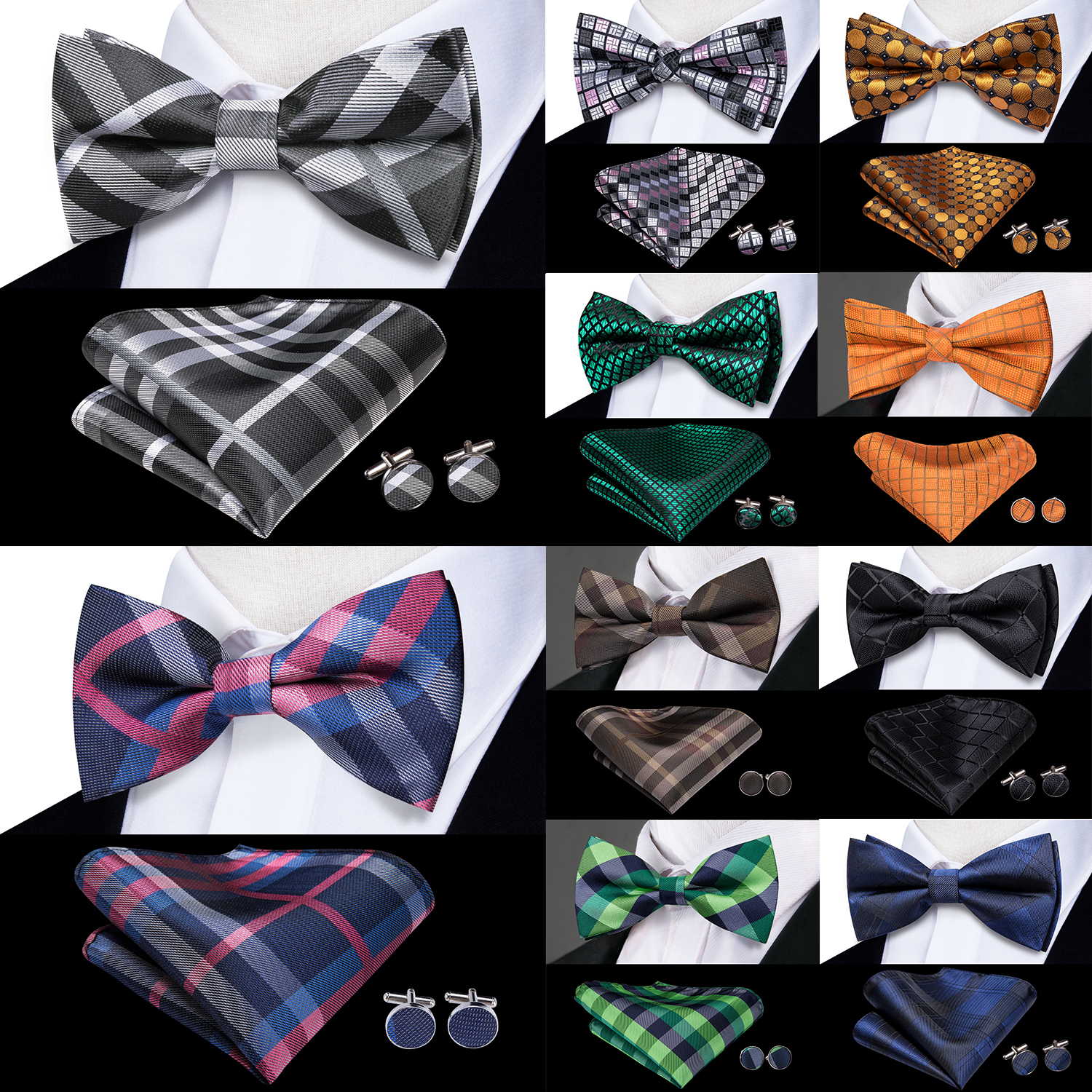 Hi-Tie Grey Plaid Jacquard Pre - Bow Tie Pre Tied avis et prix