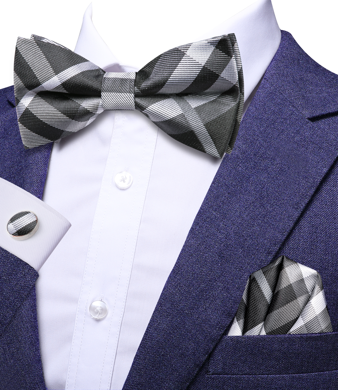 Hi-Tie Grey Plaid Jacquard Pre - Bow Tie Pre Tied avis et prix