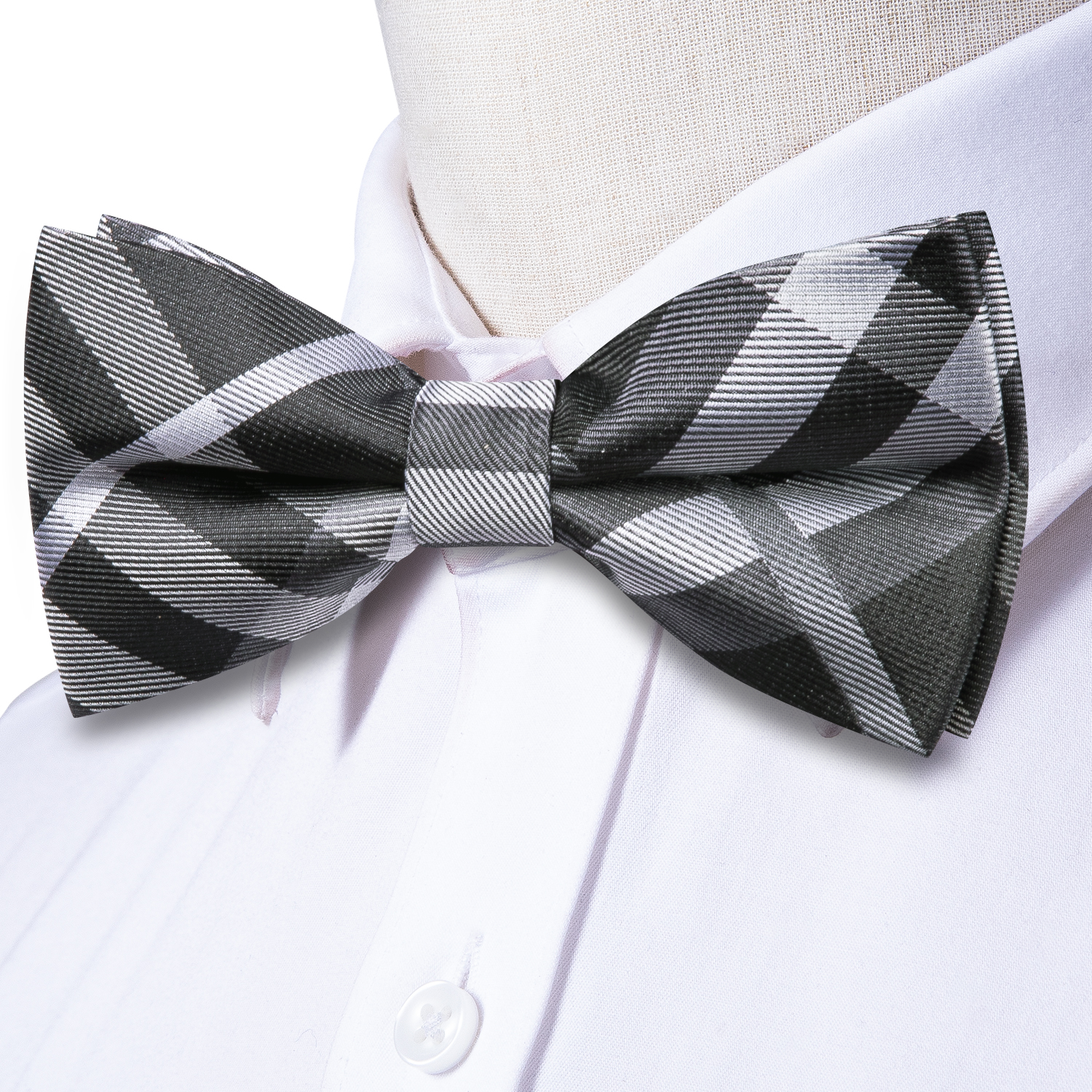 Hi-Tie Grey Plaid Jacquard Pre - Bow Tie Pre Tied avis et prix