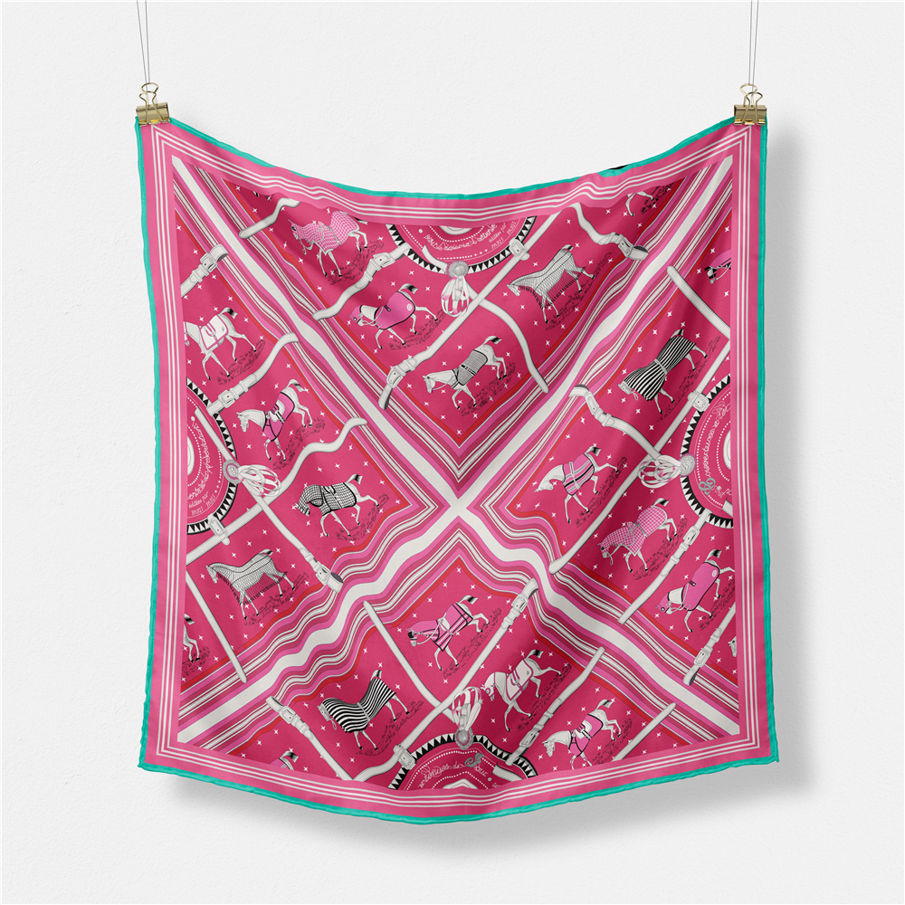 53CM Brand Small Plaid Horse P - Silk Neck Scarf avis et prix