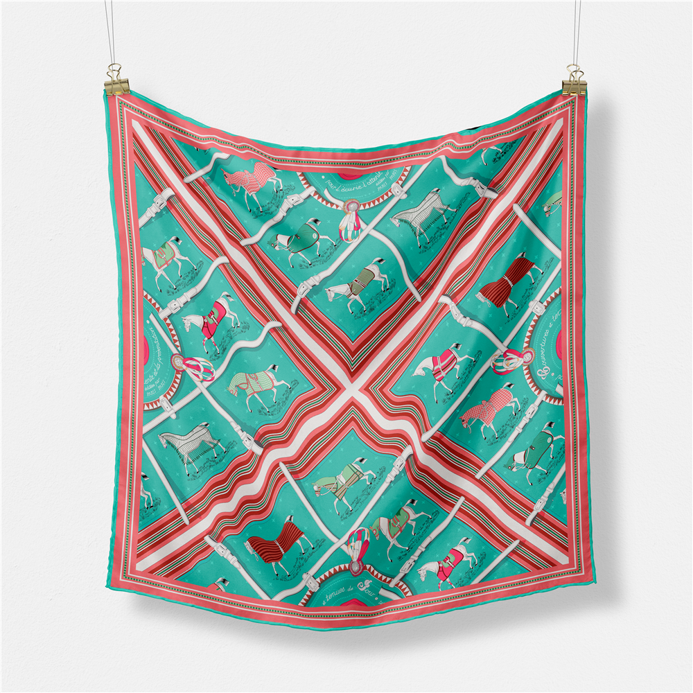 53CM Brand Small Plaid Horse P - Silk Neck Scarf avis et prix