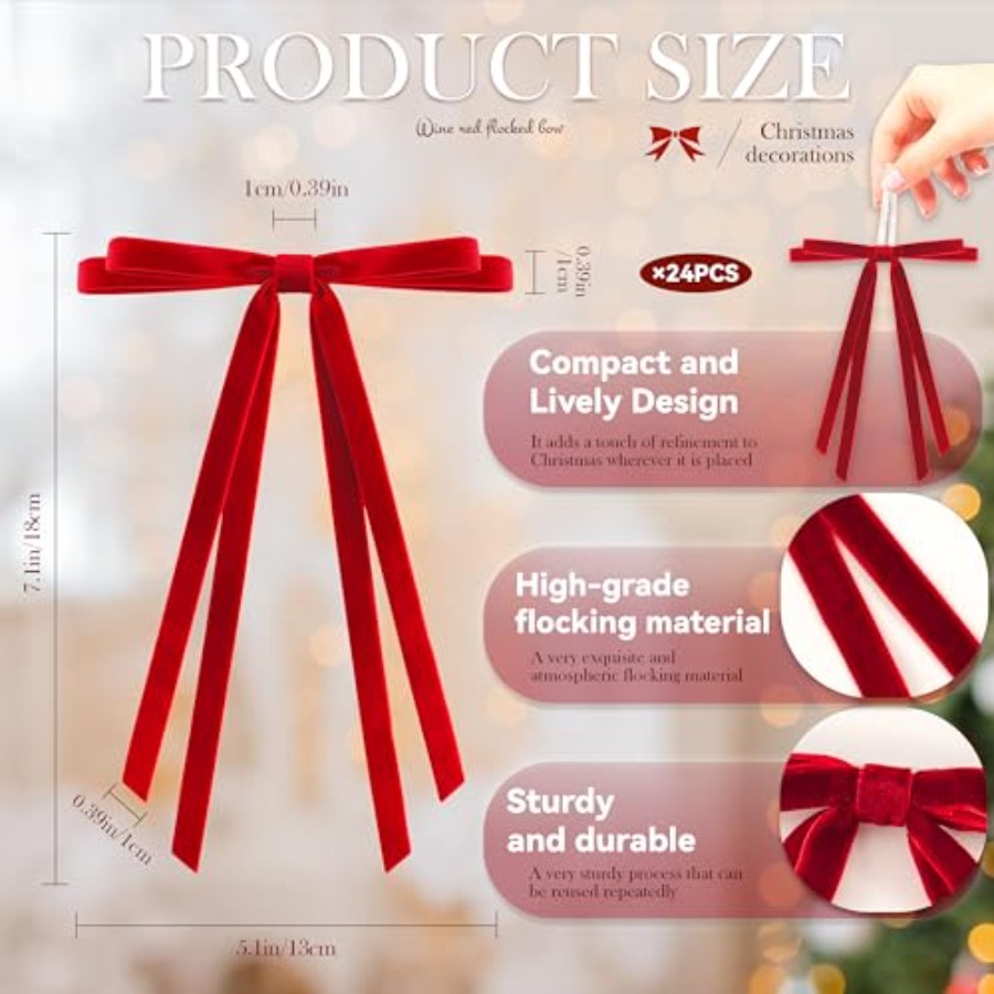 24 Pcs Christmas Bows for Tree - Bow Tie Pre Tied avis et prix