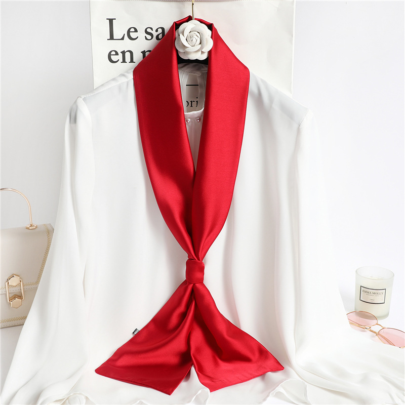 Red Solid Color Long Silk Scar - Ascot Neck Scarf avis et prix