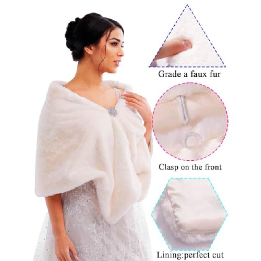 Bride Wedding Faux Fur Shawls  - Stole Wedding Shawl avis et prix