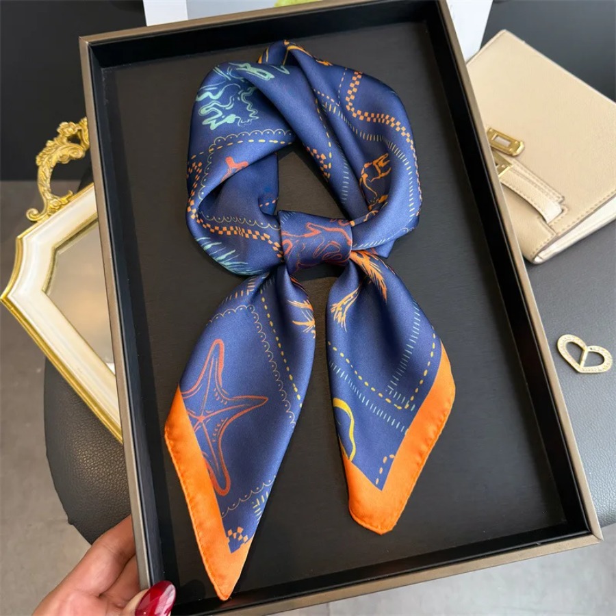 Blue Print Silk Square Scarf W - Bandana Cotton avis et prix